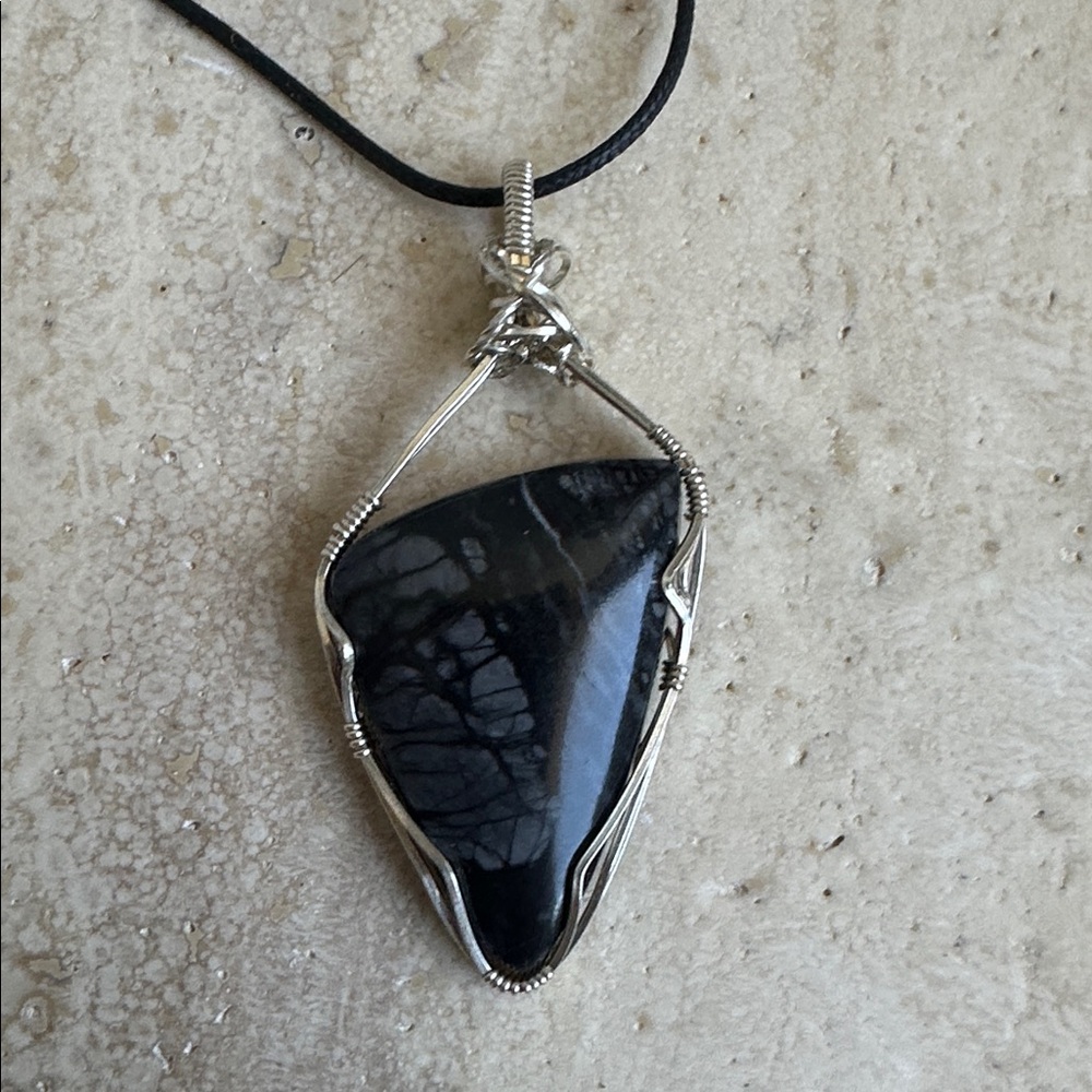 sterling silver Unisex Men’s or Women’s Picasso Jasper Necklace